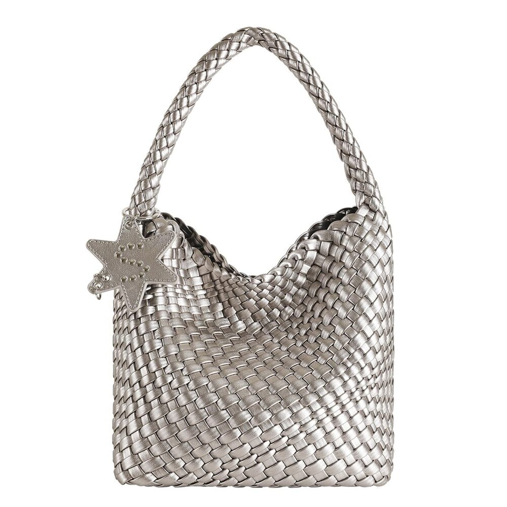 1128 Leather Woven Tote Bag, Vegan Leather Slouchy Hobo Bag , Large - Picture 1 of 7